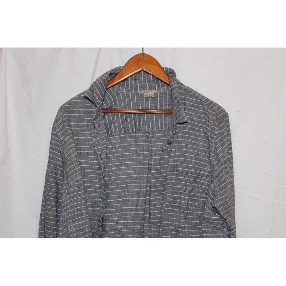 Trading Co Hemp Organic Cotton Pinstripe Button Up Shirt Grey White XXL Pocket